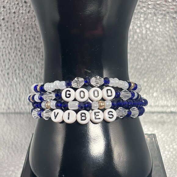 Handmade Affirmation Stretch Bracelet Set - Size 7 - Picture 1 of 2